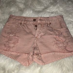 pink denim shorts